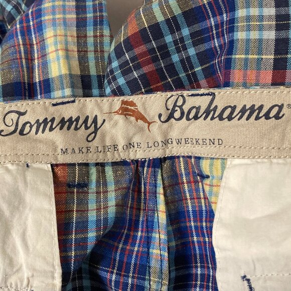 Tommy Bahama Multicolor Plaid Men's Flat Front Shorts Linen Blend Size 38 - Picture 4 of 5